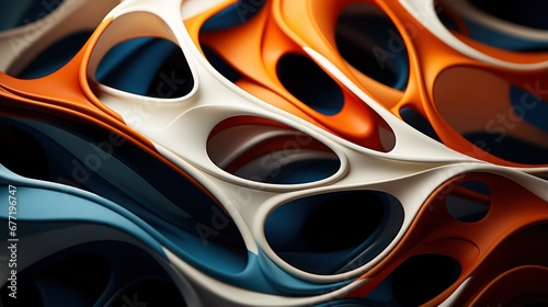 Abstract geometric shapes in orange, blue and brown colors