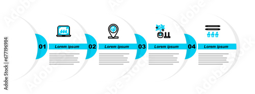 Set line Smart farm with bulb and plant, farming technology, Location tree and icon. Vector