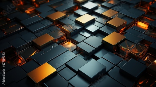Abstract metallic background with cubes in black and gold