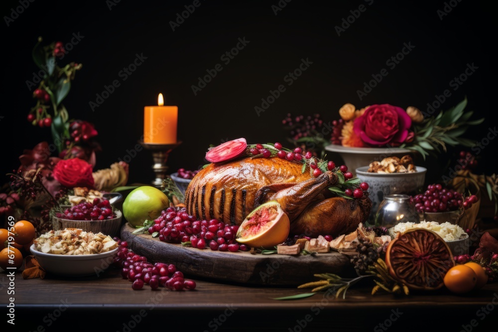 thanksgiving. classic usa thanksgiving day dinner with holiday autumn decor and candles