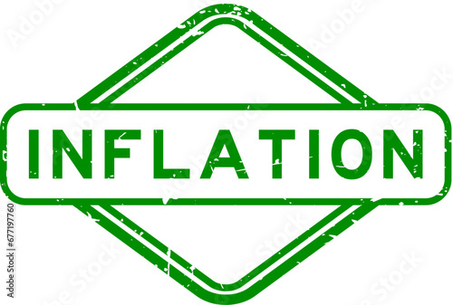 Grunge green inflation word rubber seal stamp on white background