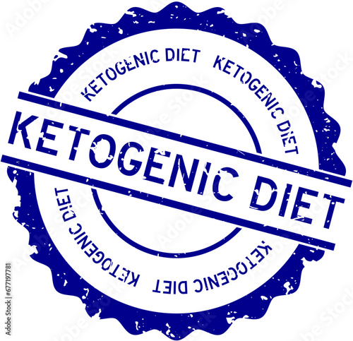 Grunge blue ketogenic diet word round rubber seal stamp on white background