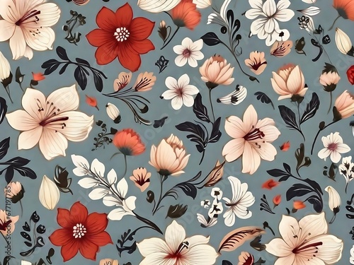 Seamless pattern with flowers. Generative Al