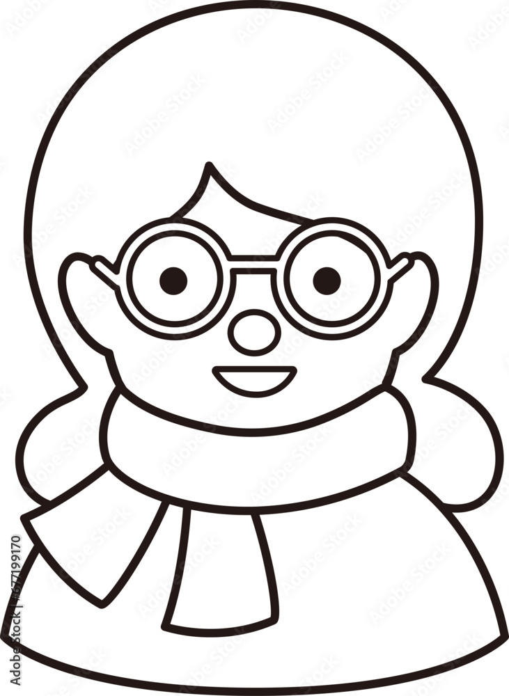 Portrait of girl wearing scarf outline