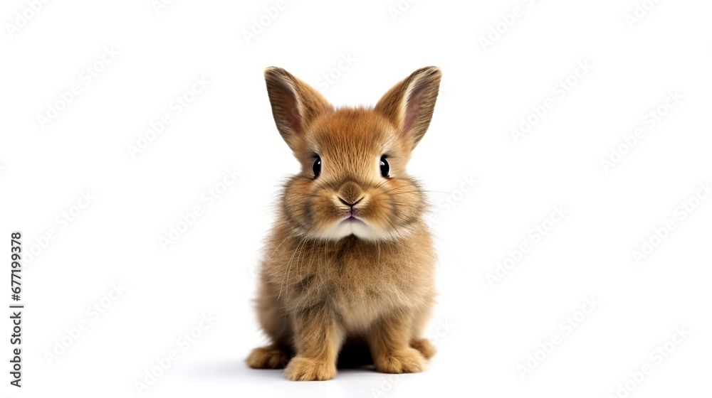 Fototapeta premium Close-up view of a cute brown Holland Lop rabbit on a white background