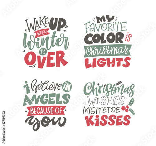 Happy Holidays - cute hand drawn lettering set. Merry Christmas and happy new year. Seasons greetings. Christmas vibes.