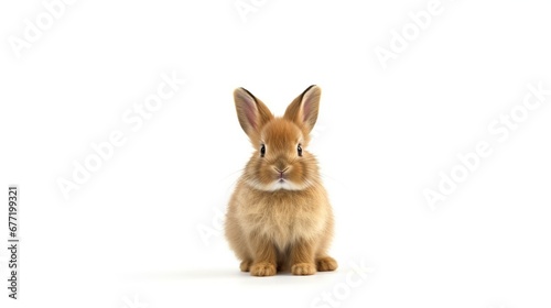 Close-up view of a cute brown Holland Lop rabbit on a white background © akhmad