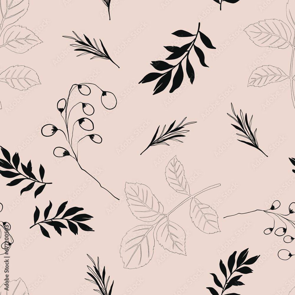 Fototapeta premium Outline line art Flower blossom botanical poinsettia, rose, chrysanthemum, camellia blooming digital clipart watercolor aquarelle romantic luxury seamless pattern