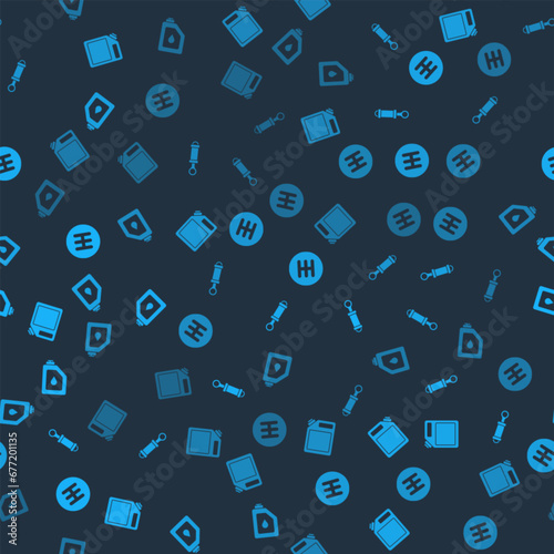Set Canister for gasoline, Shock absorber, Gear shifter and motor oil on seamless pattern. Vector