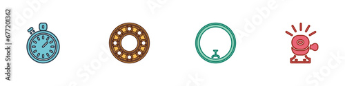 Set Stopwatch, Bicycle ball bearing, wheel and bell icon. Vector