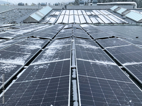 Alternative Electricity Source. Photovoltaic Solar Panels Covered With Snow