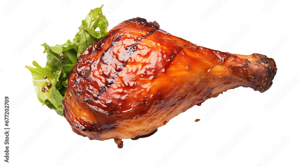 Tasty grilled chicken leg on transparent background, image with background removed, created with Generative Ai technology. Tasty grilled chicken leg on transparent background, image with background removed, created with Generative Ai technology.
