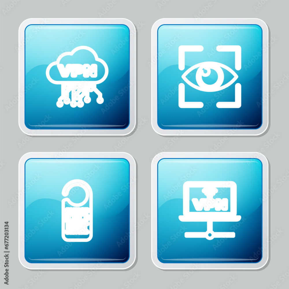 Set line Cloud VPN interface, Eye scan, Please do not disturb and Computer network icon. Vector
