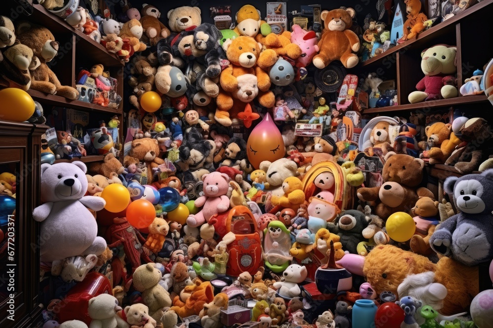 Whimsical Wonderland: Children's Room Bursting with Plush Toy Delight and Playful Chaos