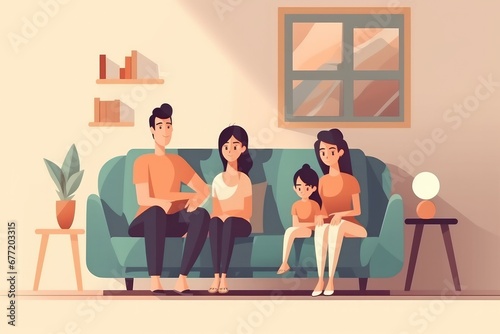 Heartwarming Family Illustration of Togetherness and Bonding in the Bedroom