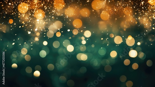 Abstract particle green and light bokeh background.