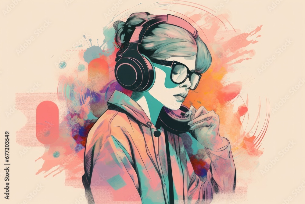 Bearded Beats: Abstract Pastel Illustration of a Modern DJ Spinning Creative Musical Vibes