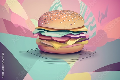 Abstract Gastronomy: Pastel Hamburger Illustration - A Creative Culinary Masterpiece in Artistic Food Design