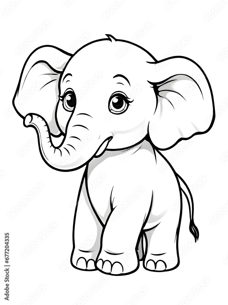 Black and white coloring page of baby elephant for kids