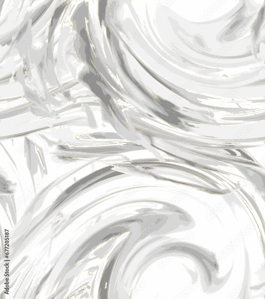 Seamless pattern of swirling strokes of acrylic white and gray paint with gilded veining. Vector - obrazy, fototapety, plakaty 