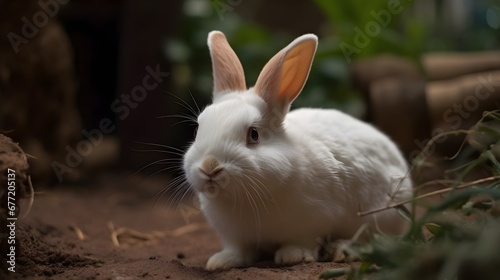 Cute white rabbit close up looking at the camera.