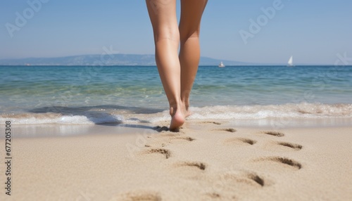Tranquil beach travel woman enjoying a peaceful walk on the sandy beach, closeup shot