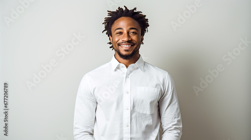 Portrait Afro african american man white shirt smile