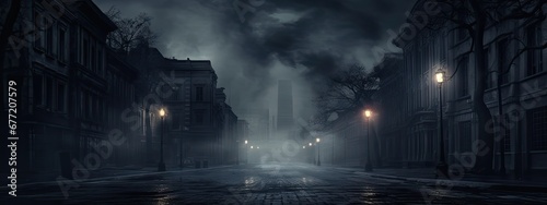 Dark gloomy empty street Smoke Smog Fog