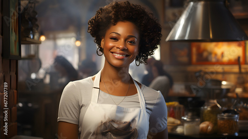 Smiling black woman chef in the kitchen