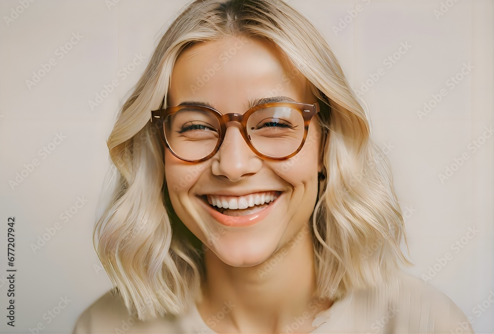 白いマットな背景　笑顔の女性