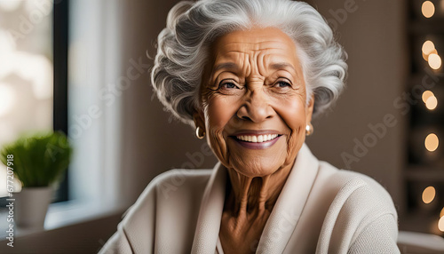 Beautiful elderly black lady portrait with copy space