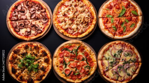 Assortment of different types of pizza