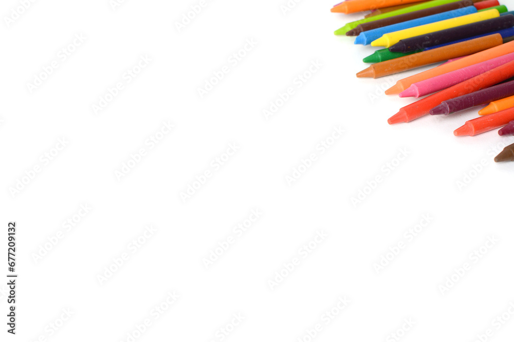 Crayons lined up isolated on white background. Crayons lined up isolated on white background.
