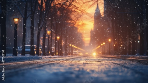 night city street in the winter sunset glow © Dana