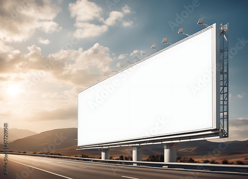  blank white mockup of a billboard advertising travel on a highway