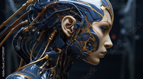 Robot humanoïde féminin, Illustration de l'intelligence artificielle, de la robotique et des technologies du futur