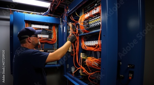 L'intervention d'un technicien dans une armoire électrique photo