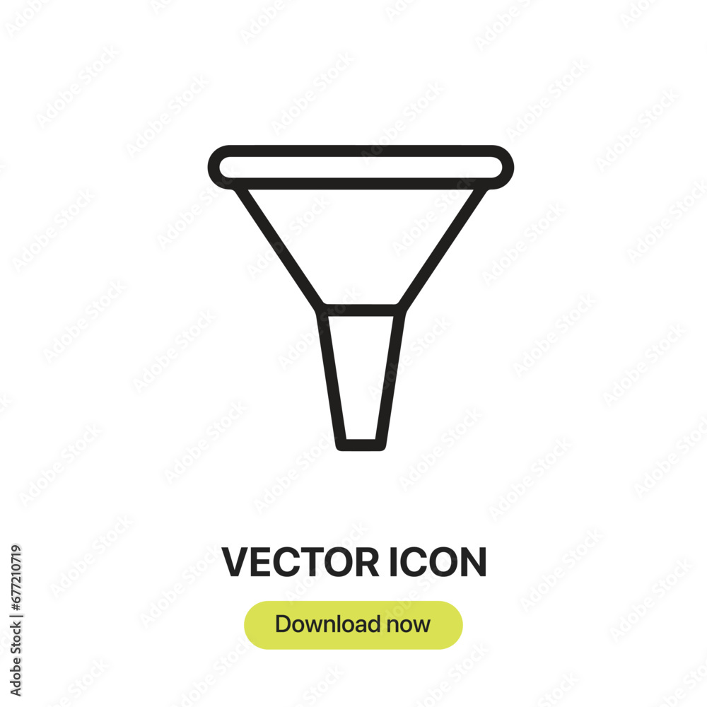 Funnel icon vector. Linear-style sign for mobile concept and web design. Funnel symbol illustration. Pixel vector graphics - Vector. Funnel icon vector. Linear-style sign for mobile concept and web design. Funnel symbol illustration. Pixel vector graphics - Vector.