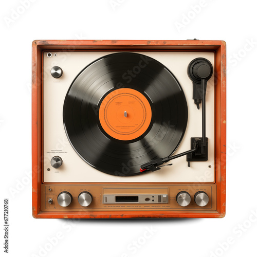 Vinyl player with a vinyl disk on a white background