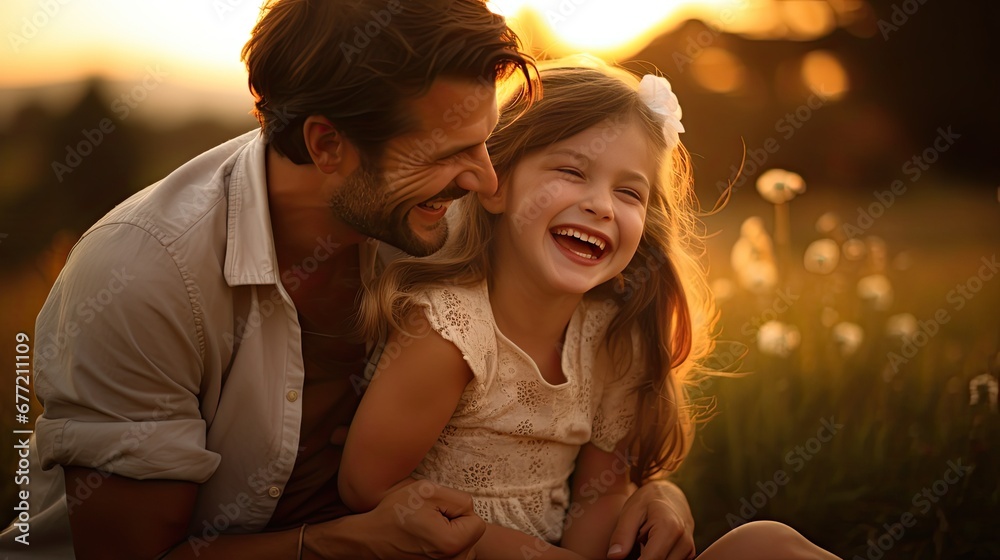 Portrait of a family smiling happily and warmly during sunset. Portrait of a family smiling happily and warmly during sunset.