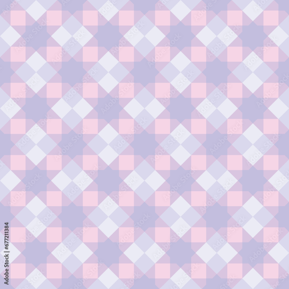 Seamless square geometric pattern. Diamond shape abstract background, pink, purple, white. Texture design for tile, cover, poster, flyer, banner, wall, backdrop, textile. Vector illustration.
