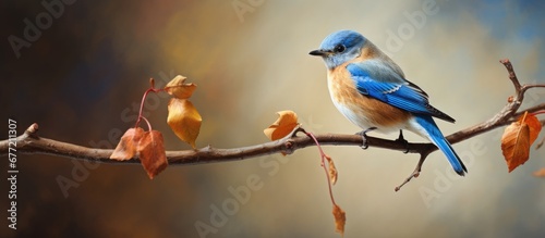 The backyard was filled with happiness as songbirds including the beautiful bluebirds of the Eastern region perched on branches displaying their vibrant feathers captivating avian enthusias photo