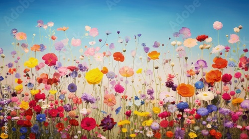 A Vibrant Symphony of Nature's Colors: A Field Bursting with Colorful, Blooming Flowers