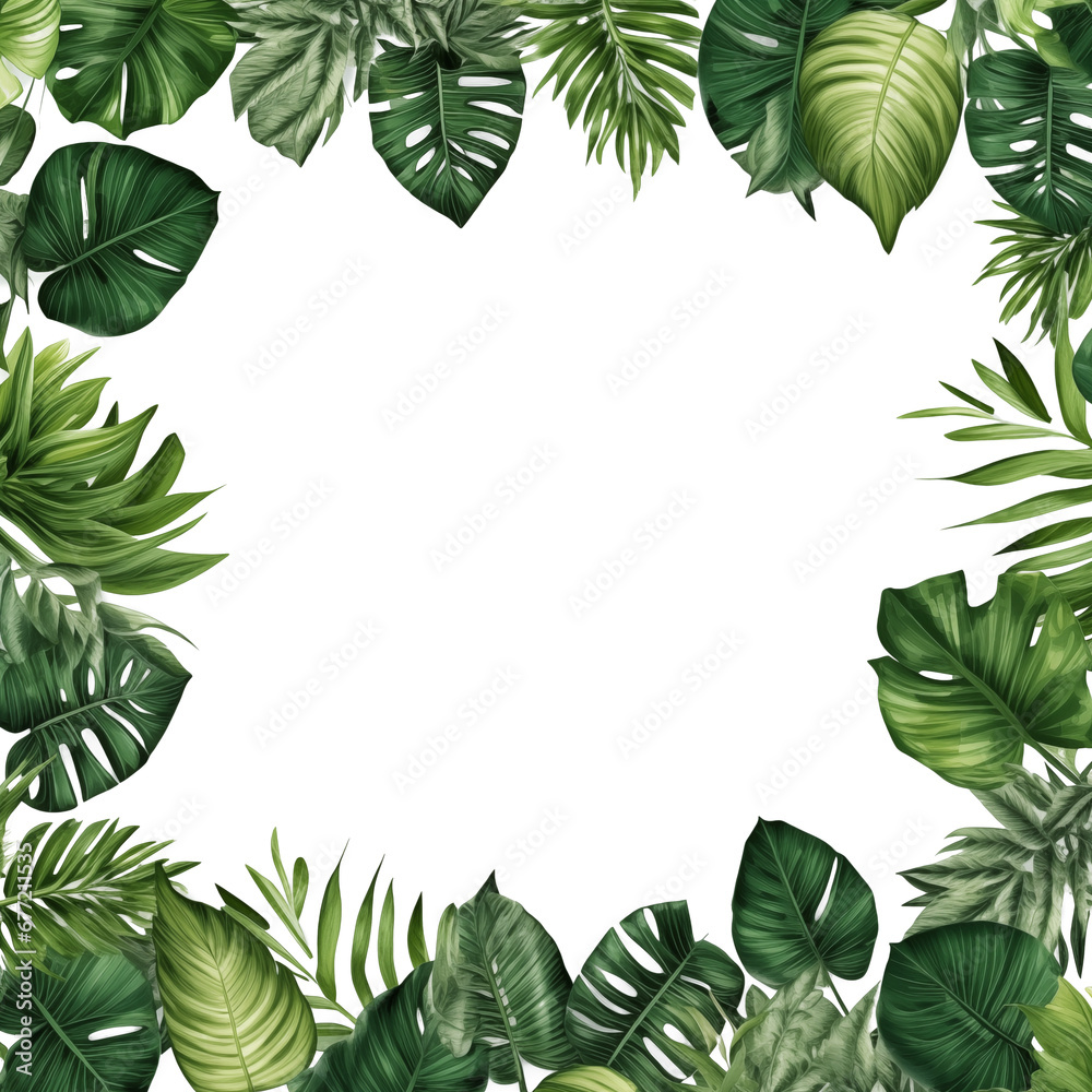 Fototapeta premium Green leaf frame with copy space isolated on white