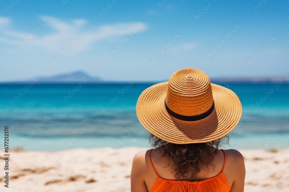 Tranquil summer beach vacation unrecognizable woman embracing the joy of a sun filled holiday