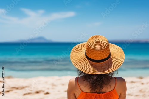 Tranquil summer beach vacation unrecognizable woman embracing the joy of a sun filled holiday