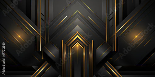 symmetrical luxurious art deco ornament, diagonal design in black and gold