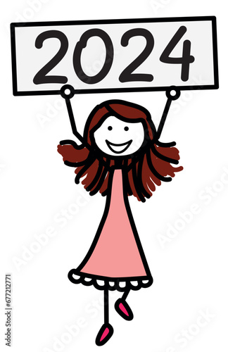 Mädchen mit Schild "2024"