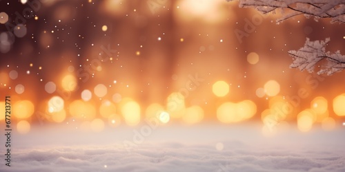 Background blur city evening snow, Christmas winter, generative ai photo