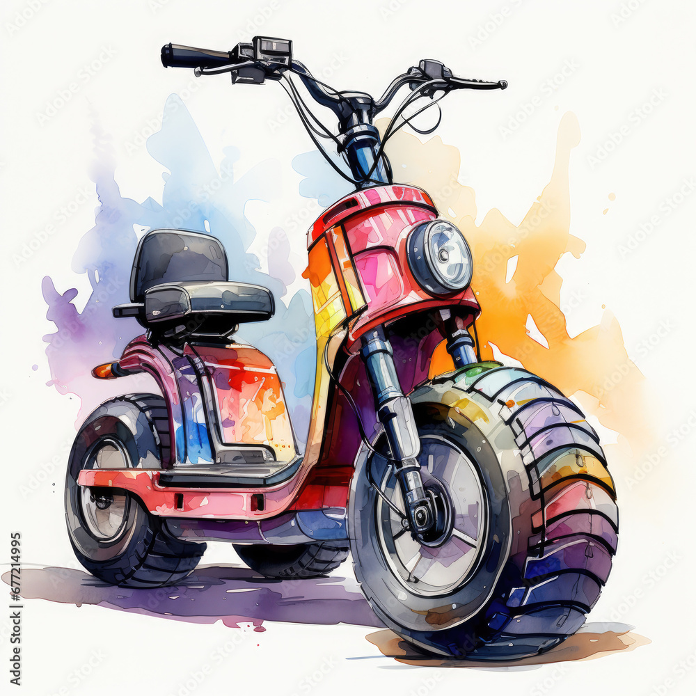Fototapeta premium watercolor Segway bike clipart, Generative Ai